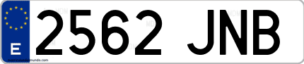 Ejemplo de matrícula de coche ordinaria 2562 JNB