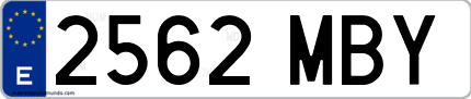 Ejemplo de matrícula de coche ordinaria 2562 MBY