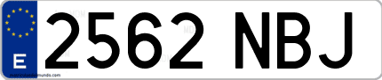Ejemplo de matrícula de coche ordinaria 2562 NBJ