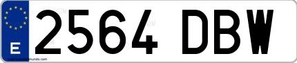 Ejemplo de matrícula española 2564 DBW