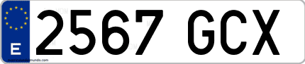 Ejemplo de matrícula de coche ordinaria 2567 GCX