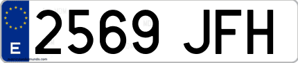 Ejemplo de matrícula de coche ordinaria 2569 JFH