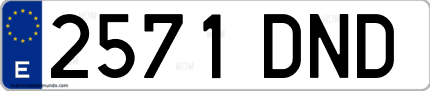 Ejemplo de matrícula de coche ordinaria 2571 DND