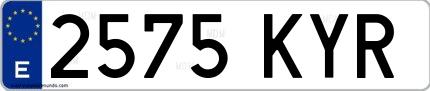 Ejemplo de matrícula de coche ordinaria 2575 KYR