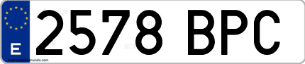 Ejemplo de matrícula de coche ordinaria 2578 BPC