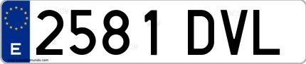 Ejemplo de matrícula española 2581 DVL