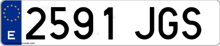 Ejemplo de matrícula de coche ordinaria 2591 JGS