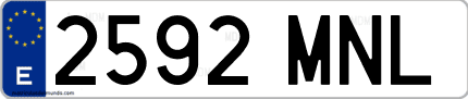 Ejemplo de matrícula de coche ordinaria 2592 MNL