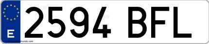 Ejemplo de matrícula española 2594 BFL