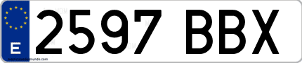 Ejemplo de matrícula de coche ordinaria 2597 BBX