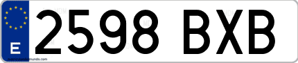 Ejemplo de matrícula de coche ordinaria 2598 BXB