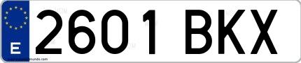 Ejemplo de matrícula española 2601 BKX