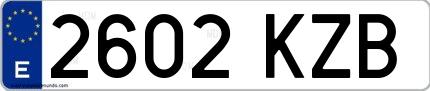 Ejemplo de matrícula española 2602 KZB