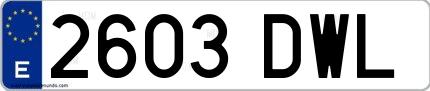 Ejemplo de matrícula española 2603 DWL