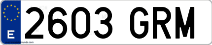 Ejemplo de matrícula de coche ordinaria 2603 GRM
