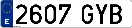 Ejemplo de matrícula de coche ordinaria 2607 GYB