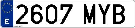 Ejemplo de matrícula española 2607 MYB
