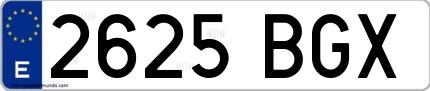 Ejemplo de matrícula española 2625 BGX