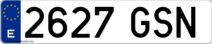 Ejemplo de matrícula de coche ordinaria 2627 GSN