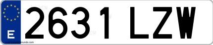 Ejemplo de matrícula de coche ordinaria 2631 LZW