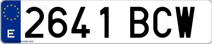 Ejemplo de matrícula española 2641 BCW