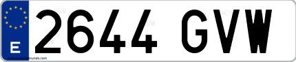 Ejemplo de matrícula de coche ordinaria 2644 GVW