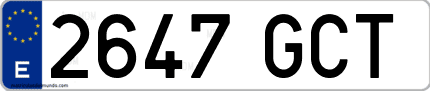 Ejemplo de matrícula de coche ordinaria 2647 GCT