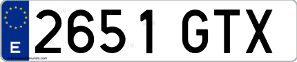 Ejemplo de matrícula de coche ordinaria 2651 GTX