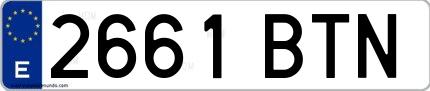 Ejemplo de matrícula de coche ordinaria 2661 BTN