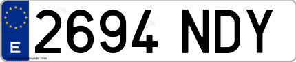 Ejemplo de matrícula de coche ordinaria 2694 NDY