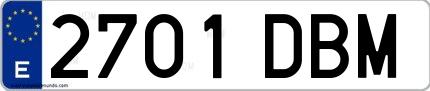 Ejemplo de matrícula de coche ordinaria 2701 DBM