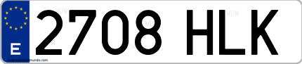 Ejemplo de matrícula de coche ordinaria 2708 HLK