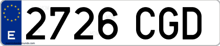 Ejemplo de matrícula de coche ordinaria 2726 CGD