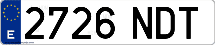 Ejemplo de matrícula de coche ordinaria 2726 NDT