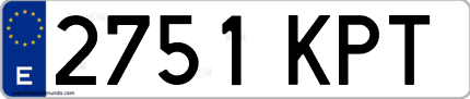 Ejemplo de matrícula de coche ordinaria 2751 KPT