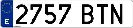 Ejemplo de matrícula de coche ordinaria 2757 BTN