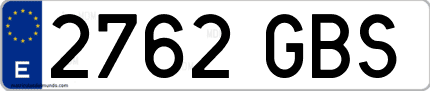 Ejemplo de matrícula de coche ordinaria 2762 GBS