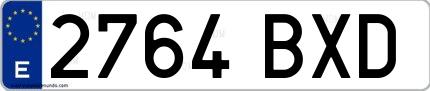 Ejemplo de matrícula española 2764 BXD