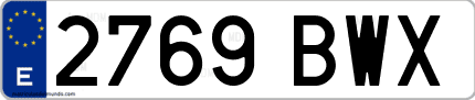 Ejemplo de matrícula de coche ordinaria 2769 BWX