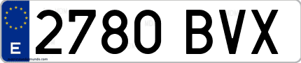 Ejemplo de matrícula de coche ordinaria 2780 BVX