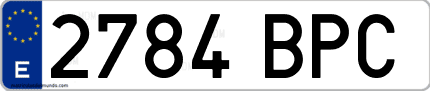 Ejemplo de matrícula de coche ordinaria 2784 BPC