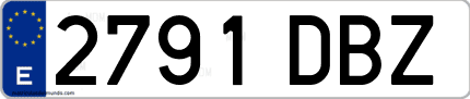 Ejemplo de matrícula de coche ordinaria 2791 DBZ