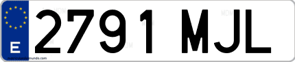Ejemplo de matrícula de coche ordinaria 2791 MJL