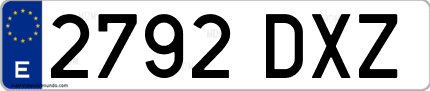 Ejemplo de matrícula de coche ordinaria 2792 DXZ