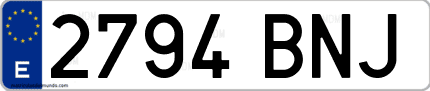 Ejemplo de matrícula de coche ordinaria 2794 BNJ