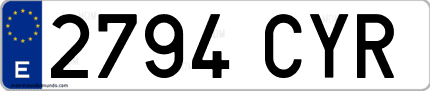 Ejemplo de matrícula de coche ordinaria 2794 CYR