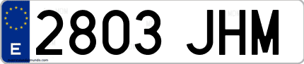 Ejemplo de matrícula de coche ordinaria 2803 JHM