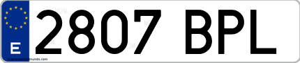 Ejemplo de matrícula de coche ordinaria 2807 BPL