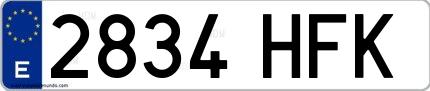 Ejemplo de matrícula española 2834 HFK