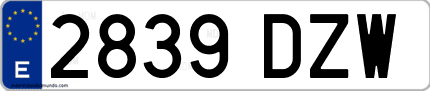 Ejemplo de matrícula de coche ordinaria 2839 DZW